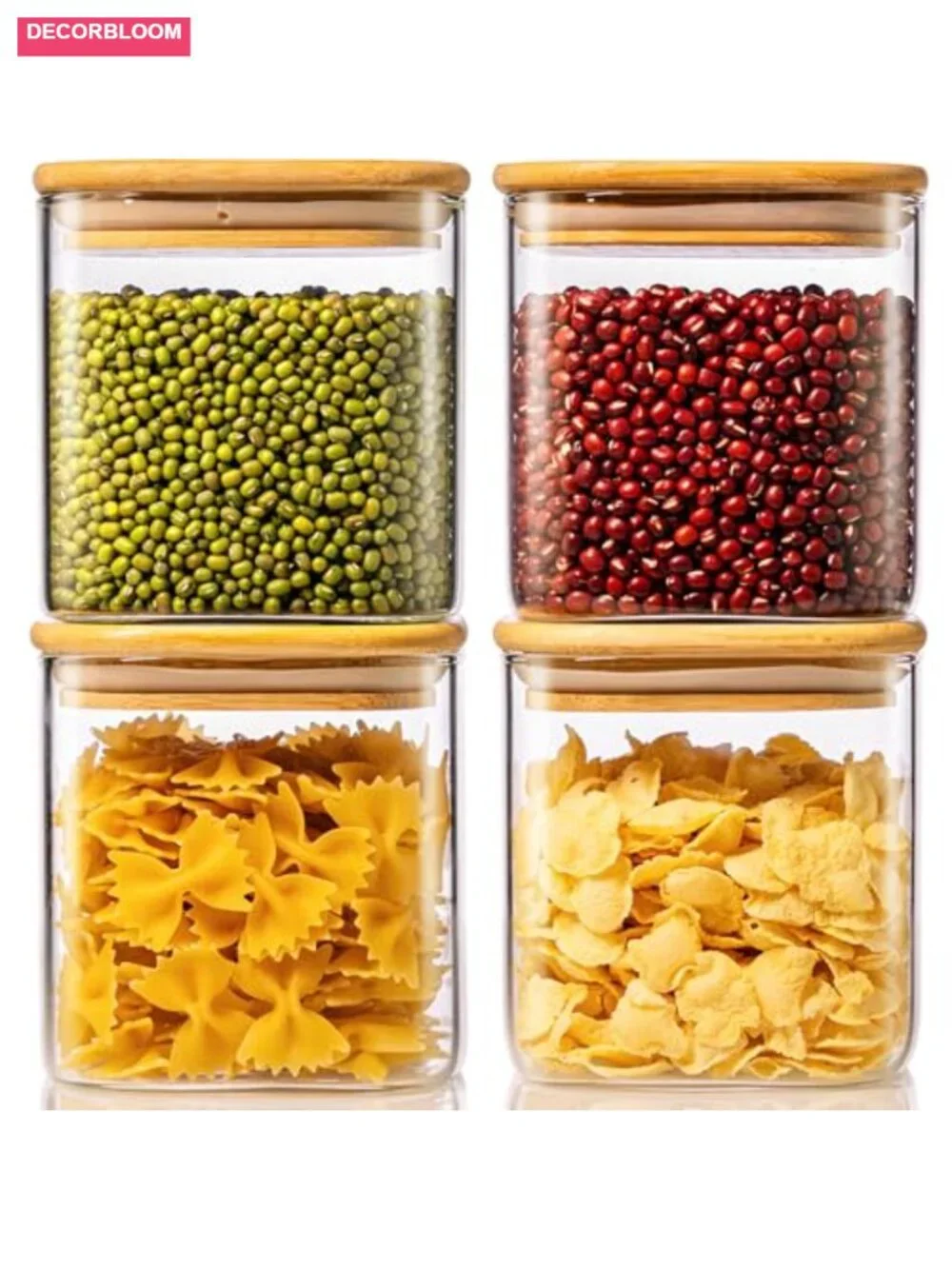 27oz 4 Pack Square Glass Jars with Bamboo Lids Airtight Food Storage Containers